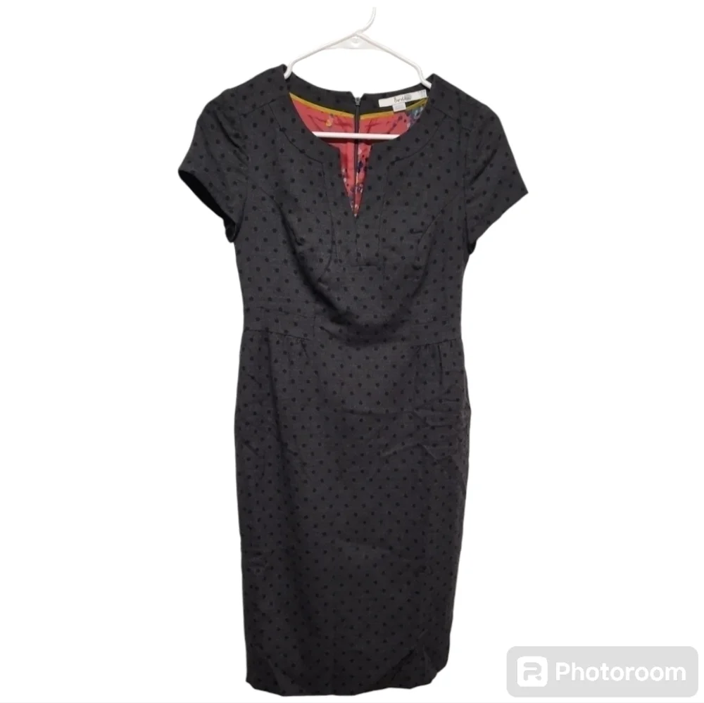 Boden Women's Wool Blend Classic Polka Dot Split Neck Cap Sleeve Midi Dress 2P